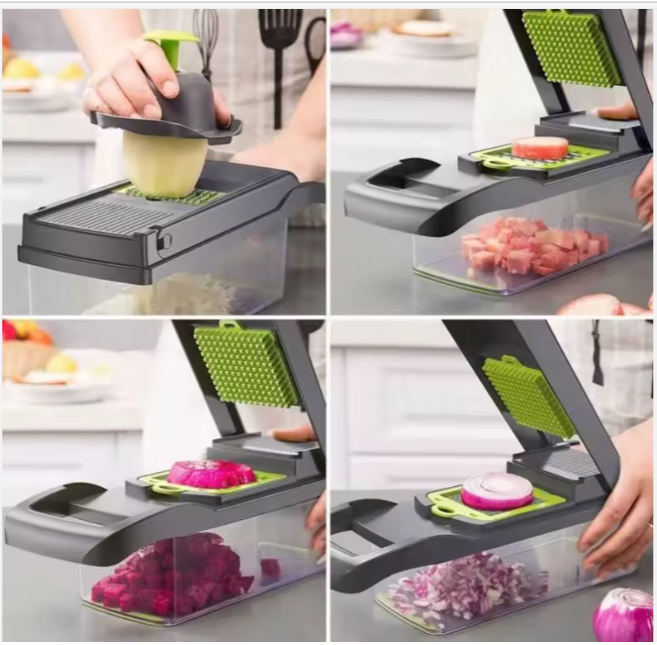 Coupeur d'aliments de cuisine multifonctionnel Coupeur de fruits, hachoir à légumes avec récipient pour couper l'oignon, la carotte et l'ail