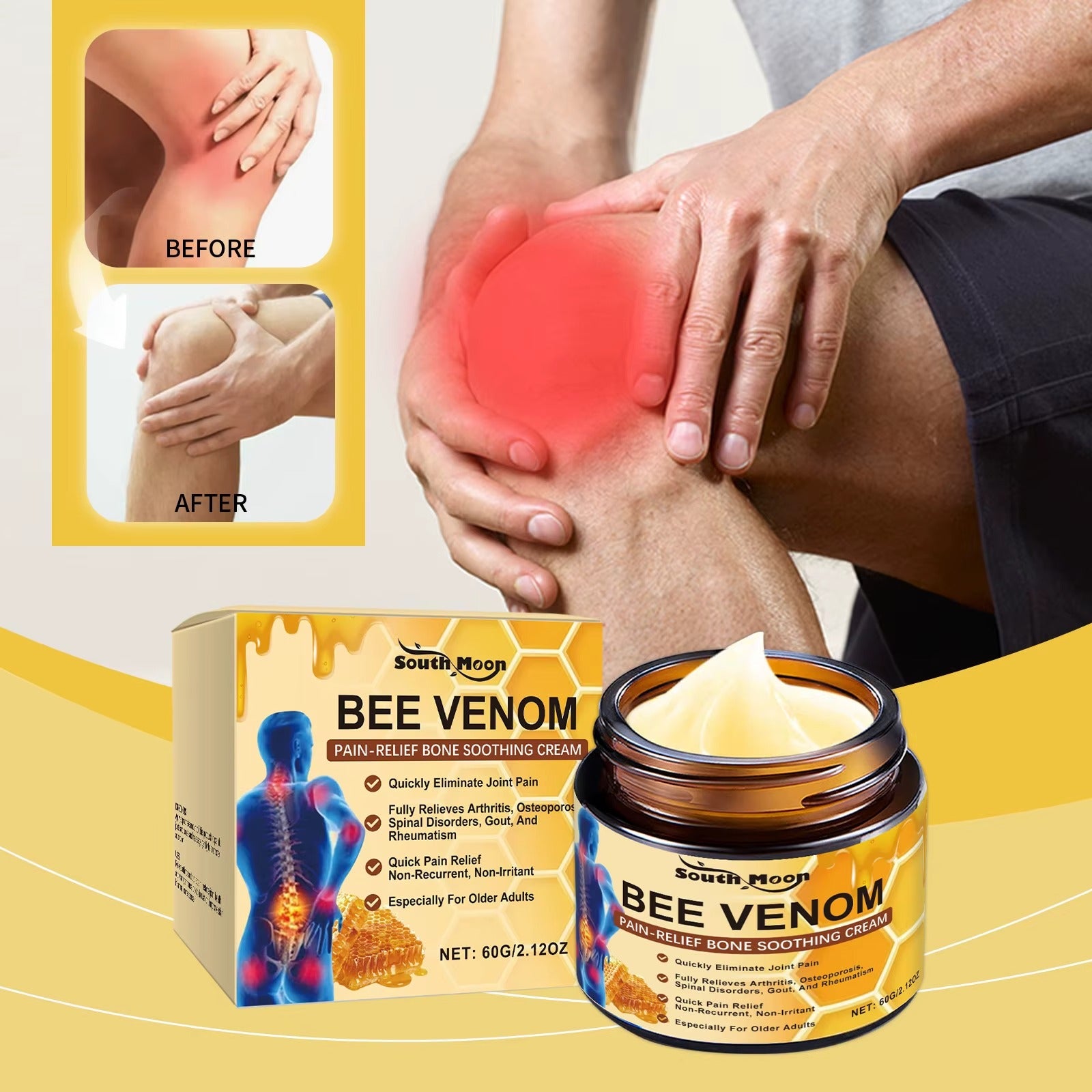 Crème réparatrice des articulations au venin d'abeille naturelle et hautement efficace pour soulager l'inconfort articulaire, crème de massage