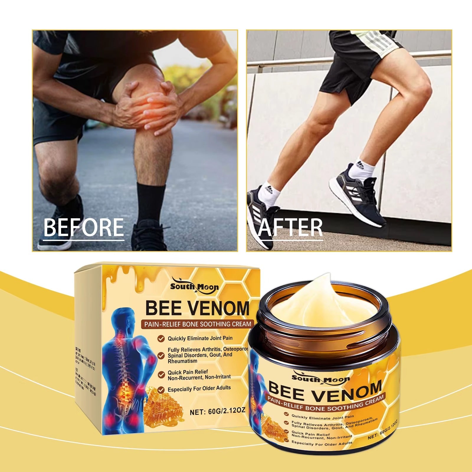 Crème réparatrice des articulations au venin d'abeille naturelle et hautement efficace pour soulager l'inconfort articulaire, crème de massage