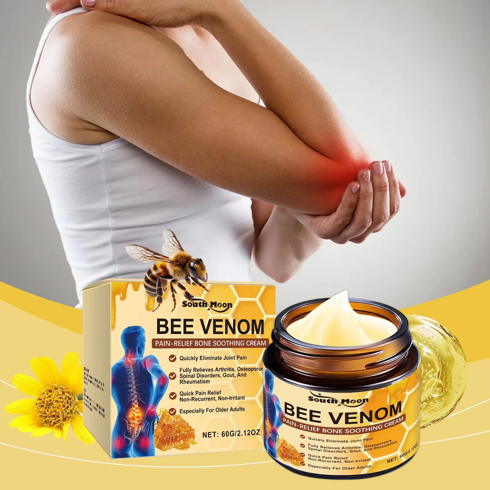 Crème réparatrice des articulations au venin d'abeille naturelle et hautement efficace pour soulager l'inconfort articulaire, crème de massage