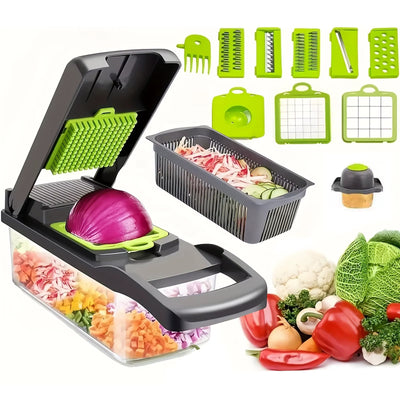 Coupeur d'aliments de cuisine multifonctionnel Coupeur de fruits, hachoir à légumes avec récipient pour couper l'oignon, la carotte et l'ail
